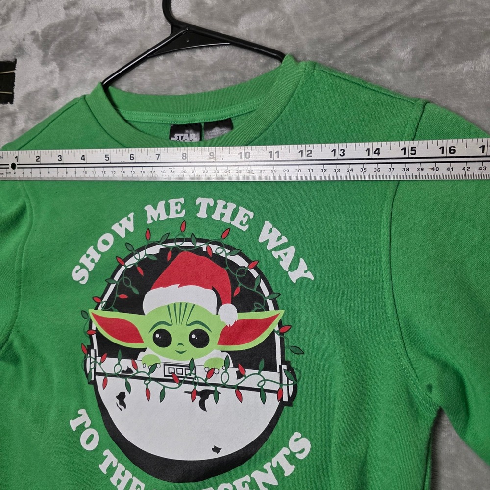 Star Wars Grogu Christmas Sweatshirt Youth‎ Boys M Green Graphic - Picture 9 of 10